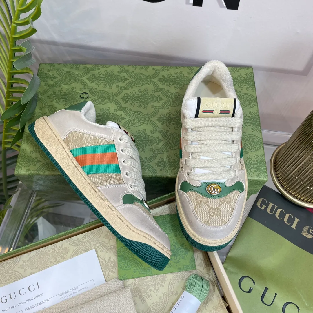 👟👟Ex-factory price 480🌈🌈 Women's shoes Women's clothing Gucc*——Newly upgraded G family couple's retro sneakers 👫 2022 early spring new style... GG series old dirty shoes catwalk style ⚠️⚠️ The original development and purchase level version, the details are perfectly restored, metal double G crystal cylindrical logo... Gucci original pattern webbing... Upper: polished cowhide/embroidered double G cloth Inner lining: original delicate and soft terry cloth, Foot pad: privately modeled original TPU outsole Packaging: matching packaging Shoe size: 35-40